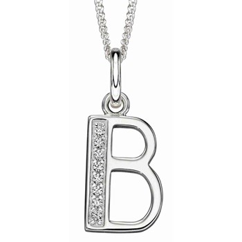 925 silver zirconium letter B necklace