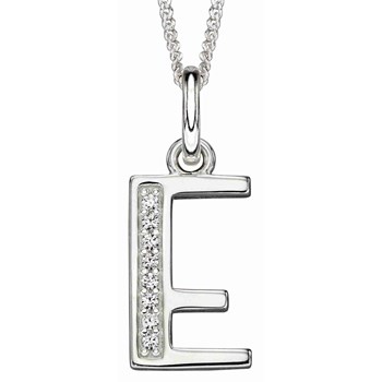 925 silver letter E zirconium necklace