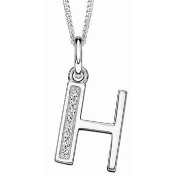 925 silver zirconium letter H necklace