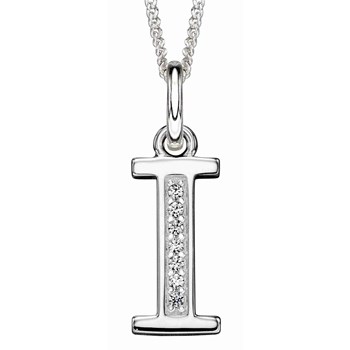 925 silver zirconium letter I necklace