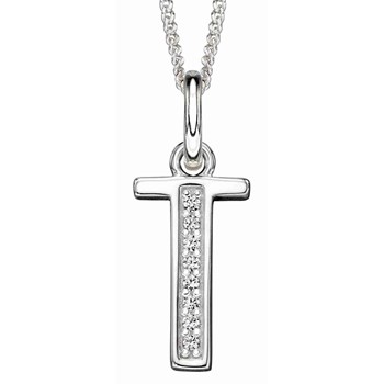925 zilveren zirkonium letter T ketting
