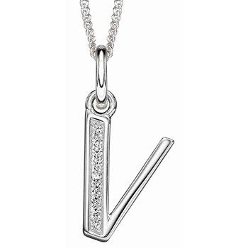 925 zilveren zirkonium letter V ketting