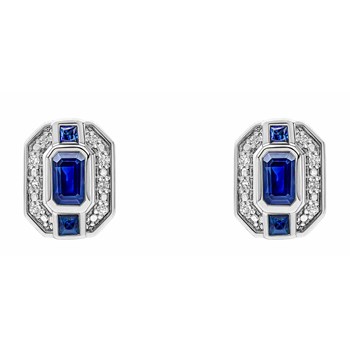 Earring, diamonds and sapphires on white gold 375