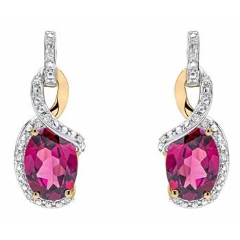 Diamond and rhodonite garnet earring in 375° gold