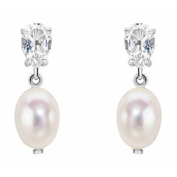 Freshwater pearl and blue topaz earring in white gold 375