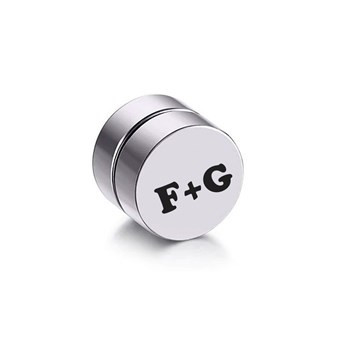 Boucle d'oreille ronde 10 mm magnétique aimant acier gravure personnalisable