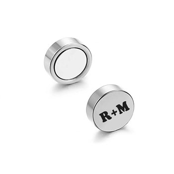 Boucle d'oreille ronde 10 mm magnétique aimant acier gravure personnalisable