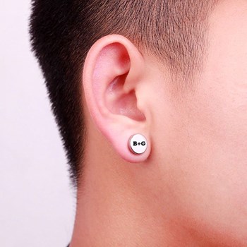 Boucle d'oreille ronde 10 mm magnétique aimant acier gravure personnalisable