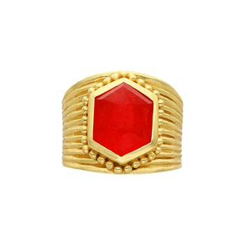 Bague Argent Doré Antique Pierre Naturelle Jade Rouge