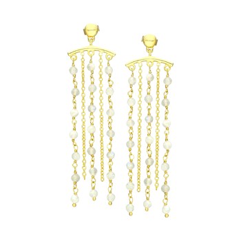 Boucles D'oreilles Fil Argent Doré Multi-chaines Pierres Naturelles Pierre De Lune