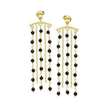 Multistreng Goud Zilver Draad Oorbellen Natuurlijke Stenen Zwarte Spinel