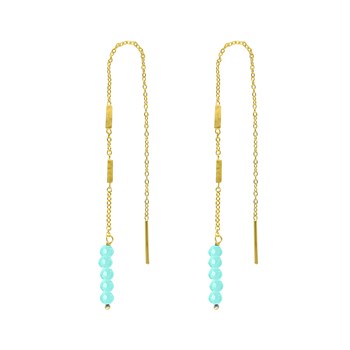 Boucles D'oreilles Fil Argent Doré Pierres Naturelles Amazonite
