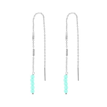 Boucles D'oreilles Fil Argent Rhodié Pierres Naturelles Amazonite