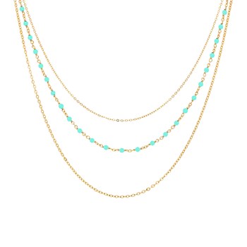 Triple Goud Zilver Ketting Kleine Amazoniet Stenen Kralen