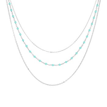 Rhodium zilveren ketting Triple ketting kleine Amazoniet steen kralen