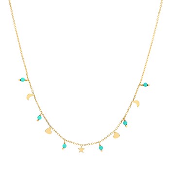 Zilveren Ketting Met Hart Maan Kwastjes En Amazoniet Steen