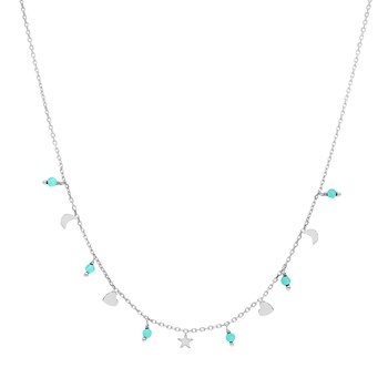 Zilveren Ketting Maan Hart Hanger Met Amazoniet Steen