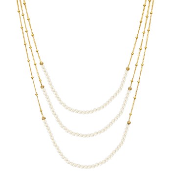 Collier Argent Doré Trois Chaines Et Pierres Naturelles Pierre De Lune Blanche