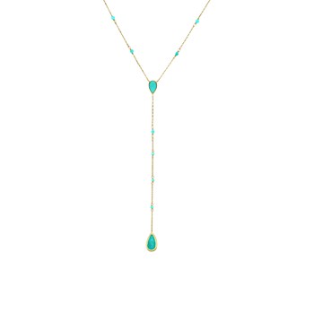 Collier Argent Doré Cravate Pierres Turquoise
