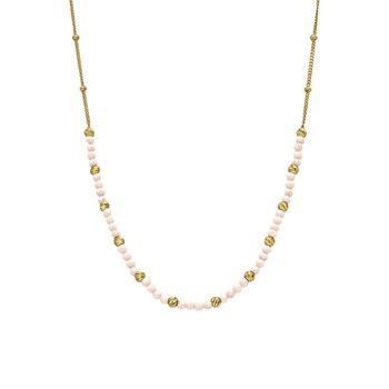 Collier Argent Doré Perles Dorée Et Pierres Opale Rose