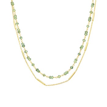 Collier Argent Doré Doubles Chaînes Barrettes Et Perles Naturelles Aventurine