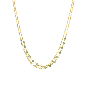 Collier Argent Doré Doubles Chaînes Pierre Aventurine