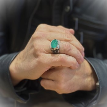 Bague Chevalière Homme Argent Noblesse Malachite Verte