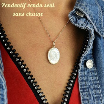 Pendentif Vierge Marie médaille ovale de nacre Symbole de foi et de protection Plaqué OR 750 3 microns