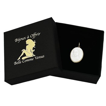 Pendentif Vierge Marie médaille ovale de nacre Symbole de foi et de protection Plaqué OR 750 3 microns