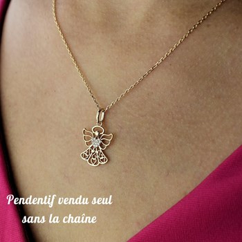 Heart-shaped protective angel pendant set with 750 gold-plated 3-micron zirconium oxides