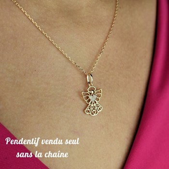 Heart-shaped protective angel pendant set with 750 gold-plated 3-micron zirconium oxides