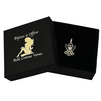 Heart-shaped protective angel pendant set with 750 gold-plated 3-micron zirconium oxides