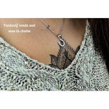 Pendentif porte-bonheur fer à cheval oxyde de zirconium Argent 925 Rhodié