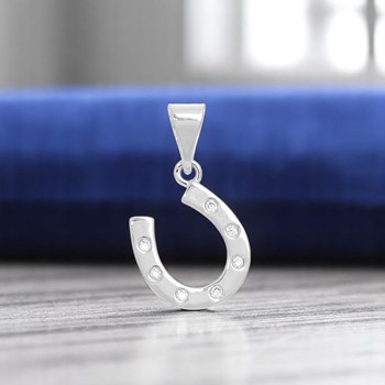 Pendentif porte-bonheur fer à cheval oxyde de zirconium Argent 925 Rhodié