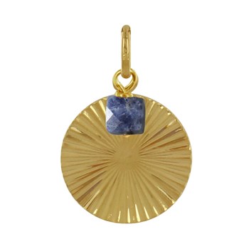 Gold-plated Pendant Striated Pastille and Small Sapphire Cube