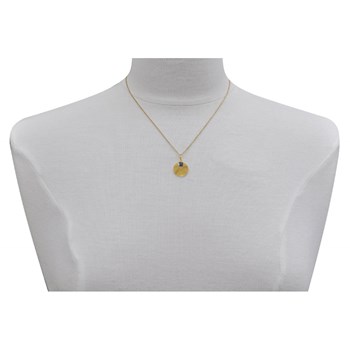 Gold-plated Pendant Striated Pastille and Small Sapphire Cube