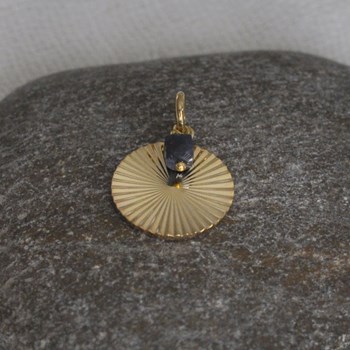 Gold-plated Pendant Striated Pastille and Small Sapphire Cube