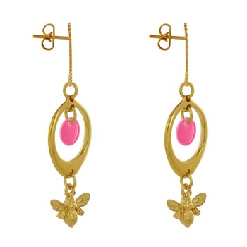 Oorbellen Goud Messing Cirkel Gekleurde Pastille en Bij