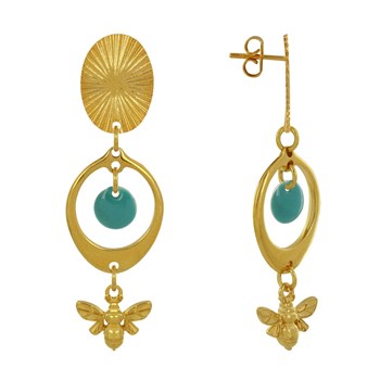 Oorbellen Goud Messing Cirkel Gekleurde Pastille en Bij