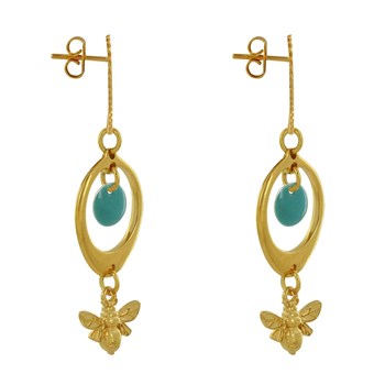 Oorbellen Goud Messing Cirkel Gekleurde Pastille en Bij