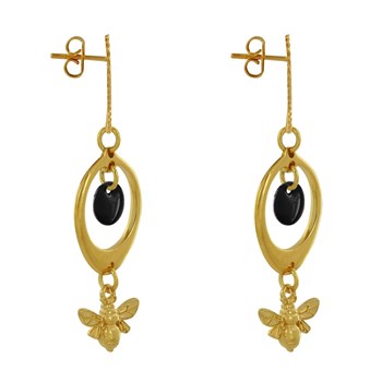 Oorbellen Goud Messing Cirkel Gekleurde Pastille en Bij