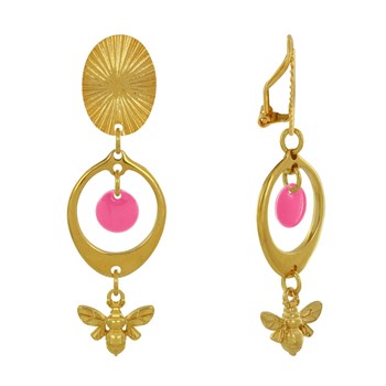 Oorbellen Clip Goud Messing Cirkel Gekleurde Pastille en Bij