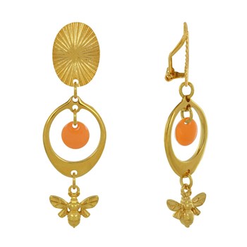 Oorbellen Clip Goud Messing Cirkel Gekleurde Pastille en Bij