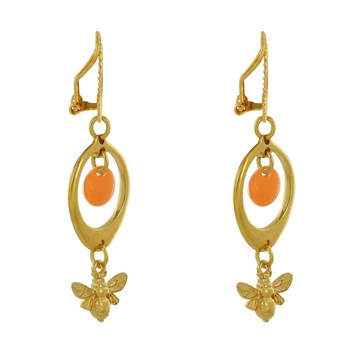 Oorbellen Clip Goud Messing Cirkel Gekleurde Pastille en Bij