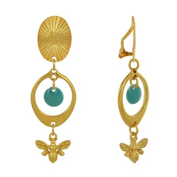 Oorbellen Clip Goud Messing Cirkel Gekleurde Pastille en Bij