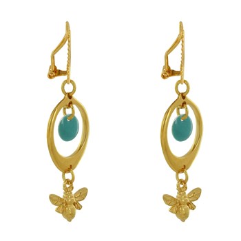 Oorbellen Clip Goud Messing Cirkel Gekleurde Pastille en Bij