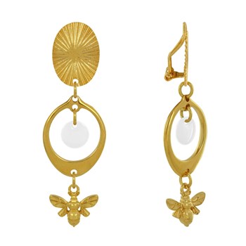 Oorbellen Clip Goud Messing Cirkel Gekleurde Pastille en Bij