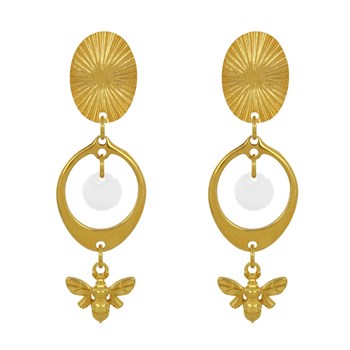 Oorbellen Clip Goud Messing Cirkel Gekleurde Pastille en Bij