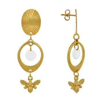 Oorbellen Goud Messing Cirkel Gekleurde Pastille en Bij