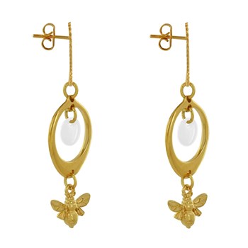 Oorbellen Goud Messing Cirkel Gekleurde Pastille en Bij